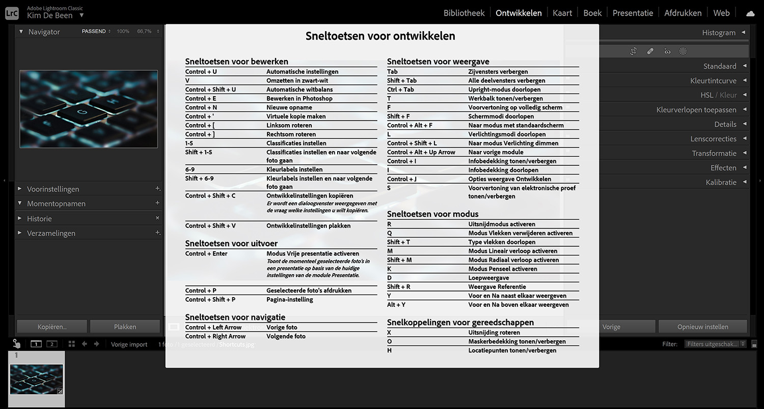 sneltoetscombinaties